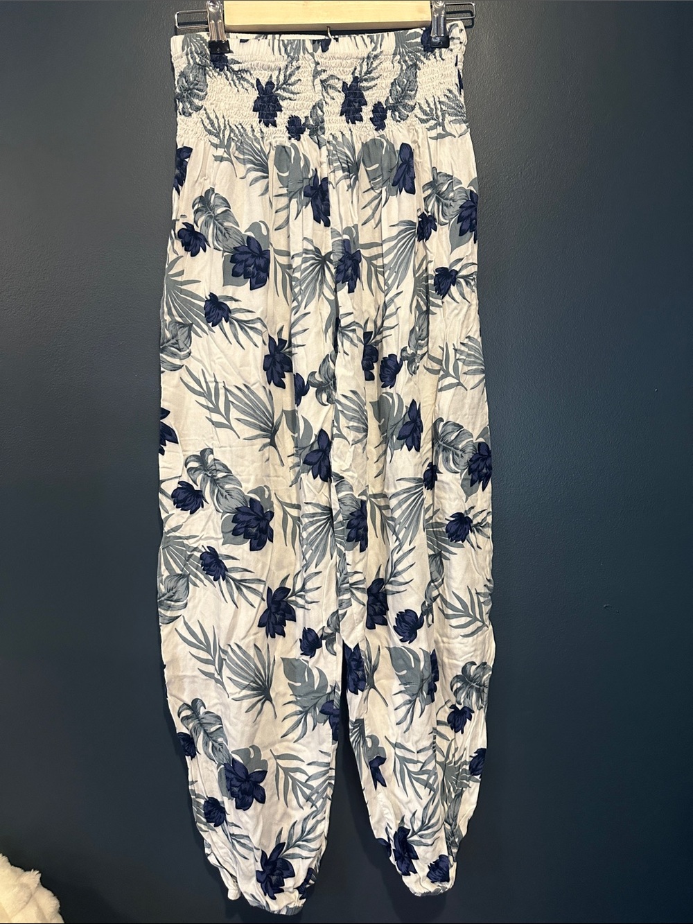 White & Blue Floral Strapless Summer Top